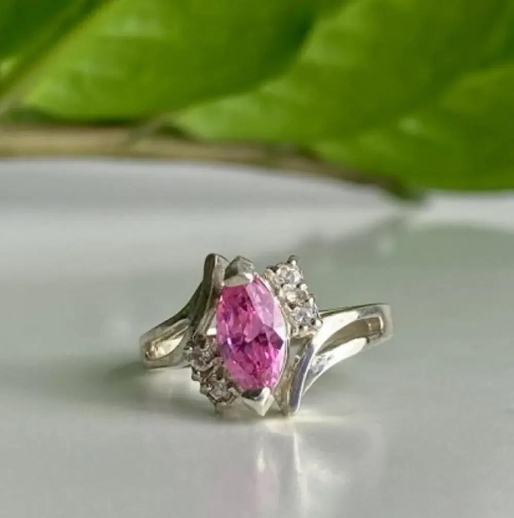 925 Sterling Silver Pink & White CZ Ring Size 7
